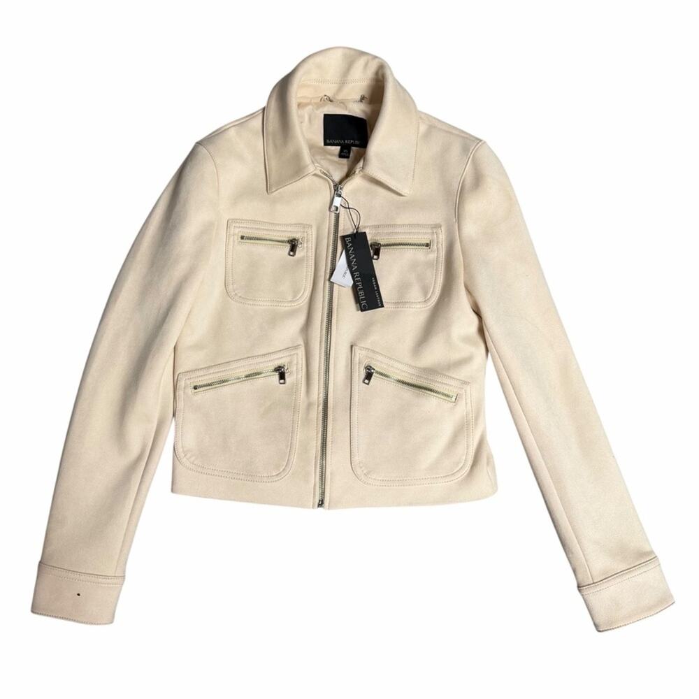NEW Banana Republic Beige Zip-Up Vegan Suede Moto Jacket Size XS - Picture 2 of 9